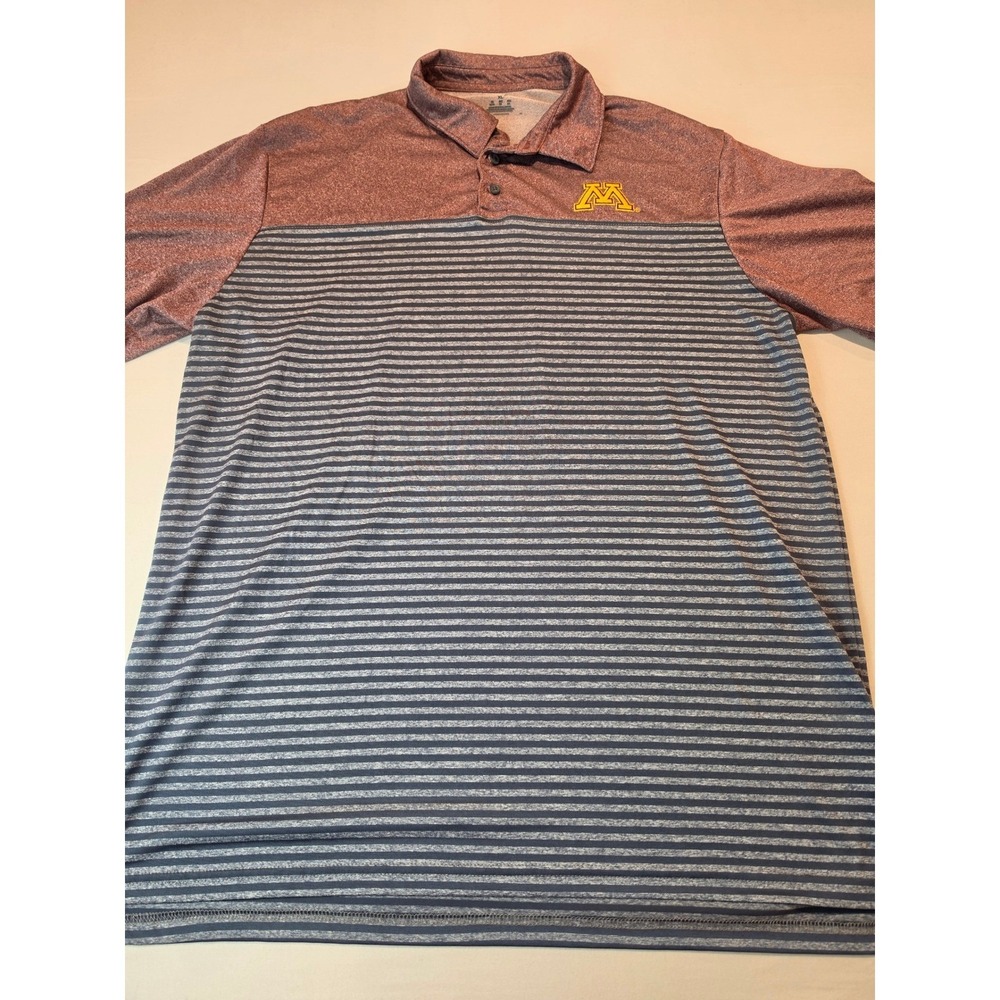 Champion Minnesota Golden Gophers Polo‎ Mens XL Maroon Blue Striped Golf Shirt